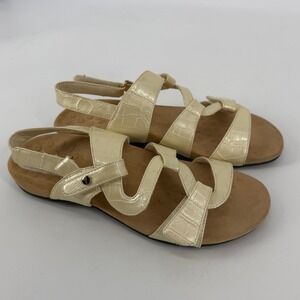 Vionic Paros Women 9 Cream Croc Embossed Patent Leather Orthotic Sandals